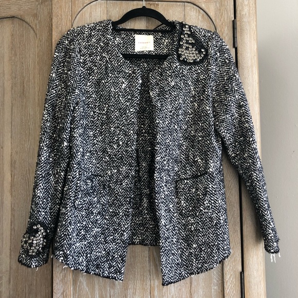 Zara Knit tweed frayed embellished blazer - Picture 1 of 5
